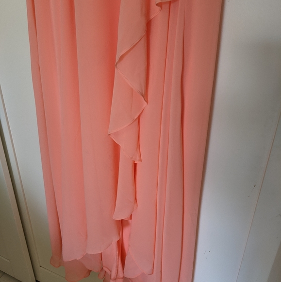 Coral Halter Dress Bridesmaid Gown - Picture 5 of 9